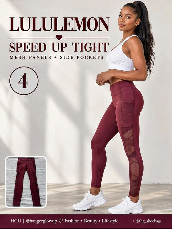 lululemon athletica Pants - Lululemon Speed Up Tight Mesh 28” Savannah Burgundy Pockets Size 4